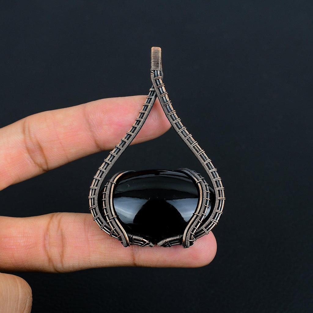 Black Obsidian Eye Pendant Gemstone Handmade Jewelry, 999 Copper Wire Wrapped Pendant, Gift For Wife Jewelry