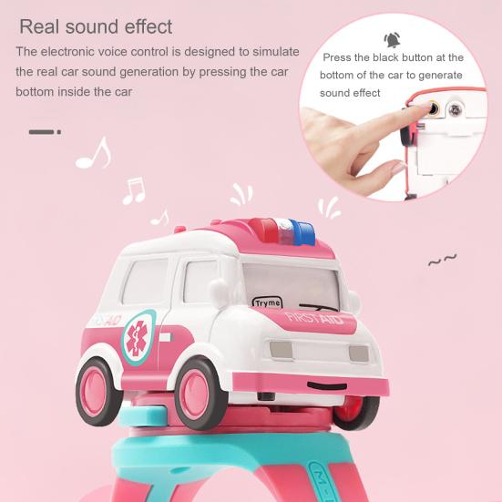 2-in-1 Mini Cartoon Car Analog Electronic Watch Ambulance City Truck Engineering Car Interactive Toy Lovely Children Mini Car Pull Back Toy