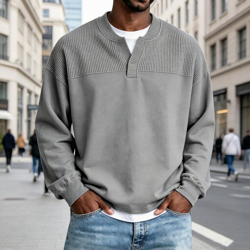 Men's V-Neck Corduroy Two-Piece Pullover Wool Sweater Color Knit Casual Top