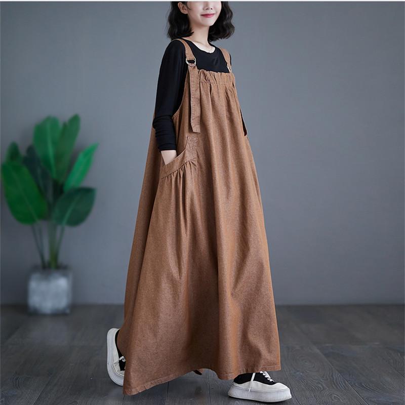 Übergroßer Herbst Denim Langes Träger Latzkleid Ärmellos Mode Damenkleider Lässig Locker Slip Damenkleid
