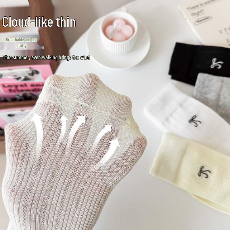 Women's Bowknot Ballet-Style Mesh Mid-Calf Socks for Spring/Summer