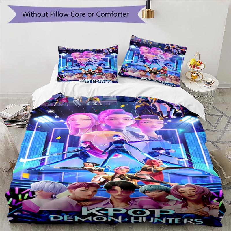 3pcs Kpop Hunter4 pattern bedding set duvet cover set includes duvet cover &pillowcases, perfect all season bedroom decoration & gift