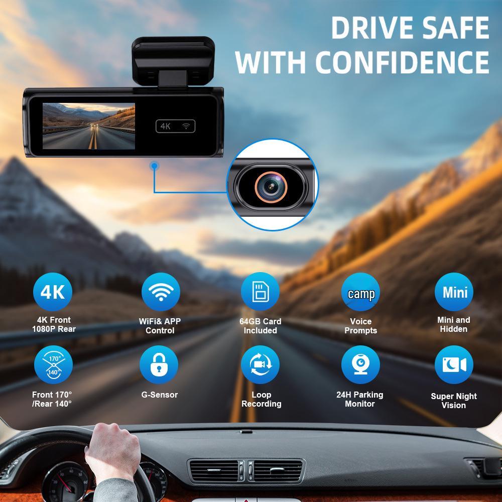 Câmara de painel 4K HD de 1,97 polegadas com lente dupla, GPS e WIFI