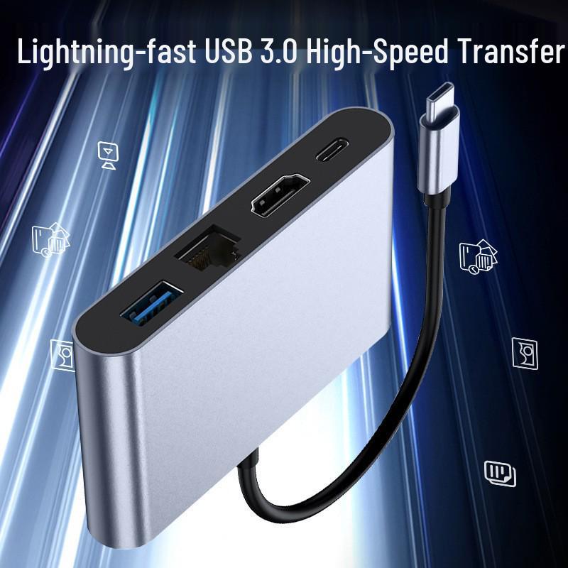 USB-C 4-in-1 Docking Station for Apple Laptop/iPad with HD Converter, USB 3.0 & 100M Network