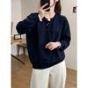 Women S Plus Size Striped Spliced Fake Two Piece Knit Sweater For Autumn