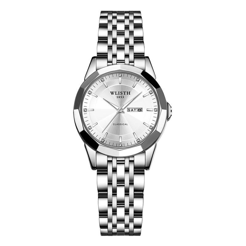 Trendy Waterproof Luminous Quartz Couple Watches for Men & Women – Solid Steel, Calendar Feature