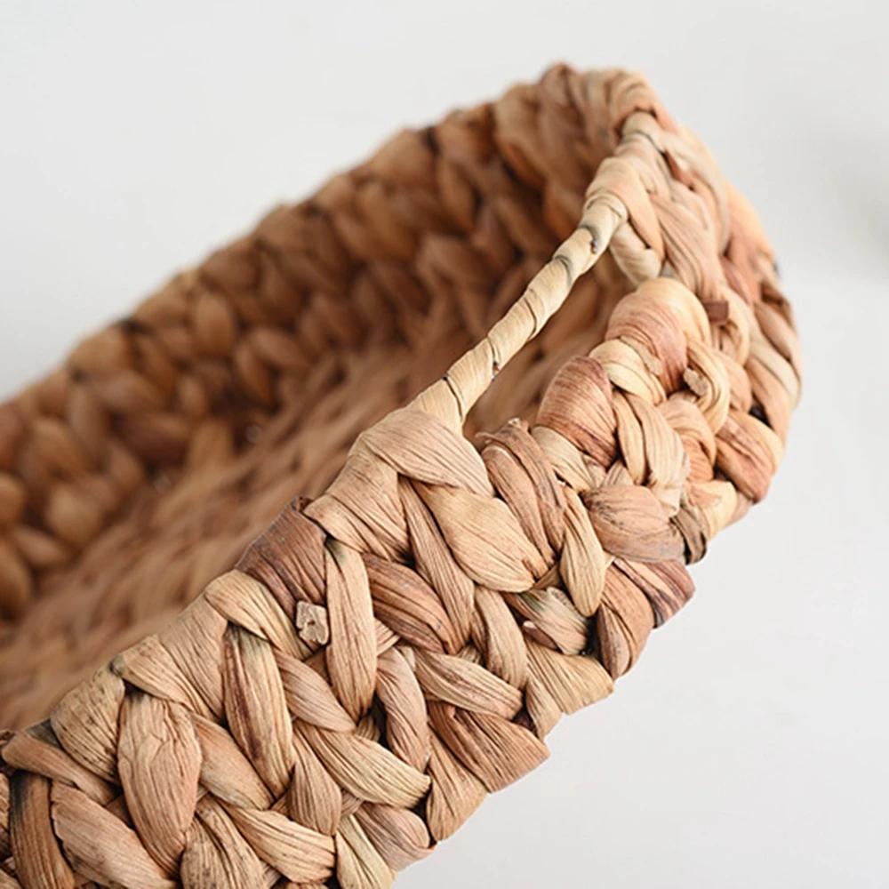 Rattan Weidenkorb Handgeflochten Obst Tee Snack Brotkorb Kosmetik Runde Aufbewahrungsbox Wasserhyazinthe Tablett Schmuckschale