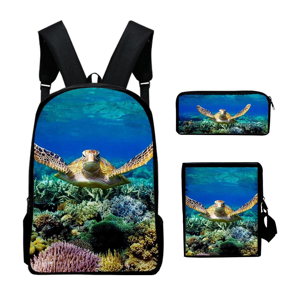 Scenari Sottomarini Classici Corallo Stampa 3D Set da 3pz Zainetti Scolastici Zaino Daypack per Laptop Borsa a Spalla Inclinata Astuccio