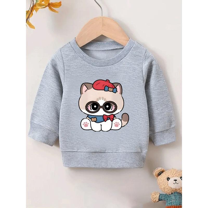 European sizes A Cute Cat Print Sweatshirt for Kids, Designed with a Comfortable And Easy Style, Perfect for Outdoor Outfits