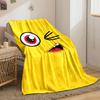 Yellow background with a winking cartoon face, red eye, and open mouth. for all seasons blanket lunch break throw gift