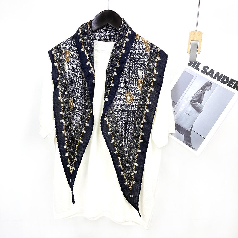 Lace Silk Wool Diamond Scarf: Versatile Autumn/Winter Double-Sided Mulberry Silk and Wool Shawl