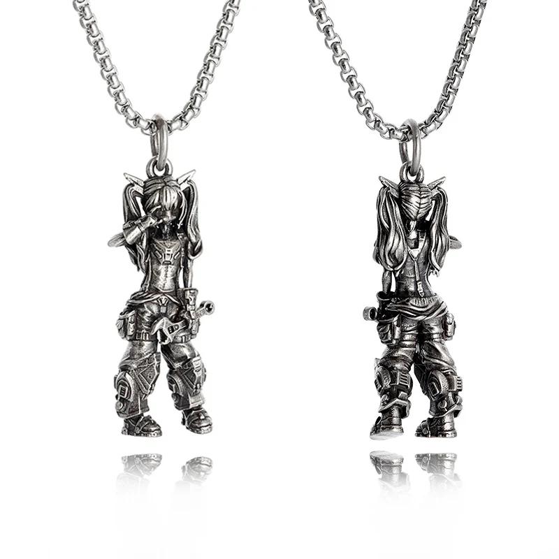 Vintage Punk Biker Girls Pendant Fashion Necklace for Men Women Motorcycle Riding Statement Jewelry Gifts