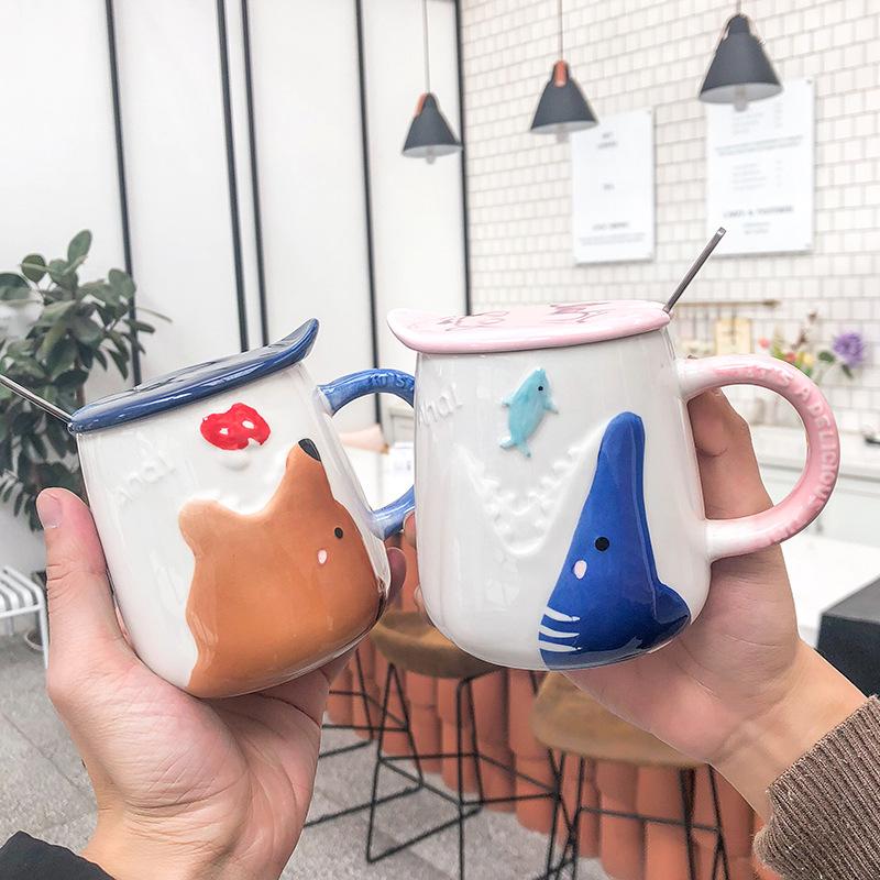 Cartoon Embossed Animal Coffee mug,Painted Big Belly Juice Milk Mugs Unique Breakfast Cup Drinkware Novelty Nice Gifts