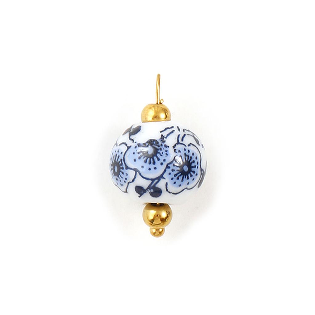 2 Pcs 304 Stainless Steel & Ceramic Charms Geometric Plum Flower Blue Printings For DIY Jewelry Necklace Earrings Keychains