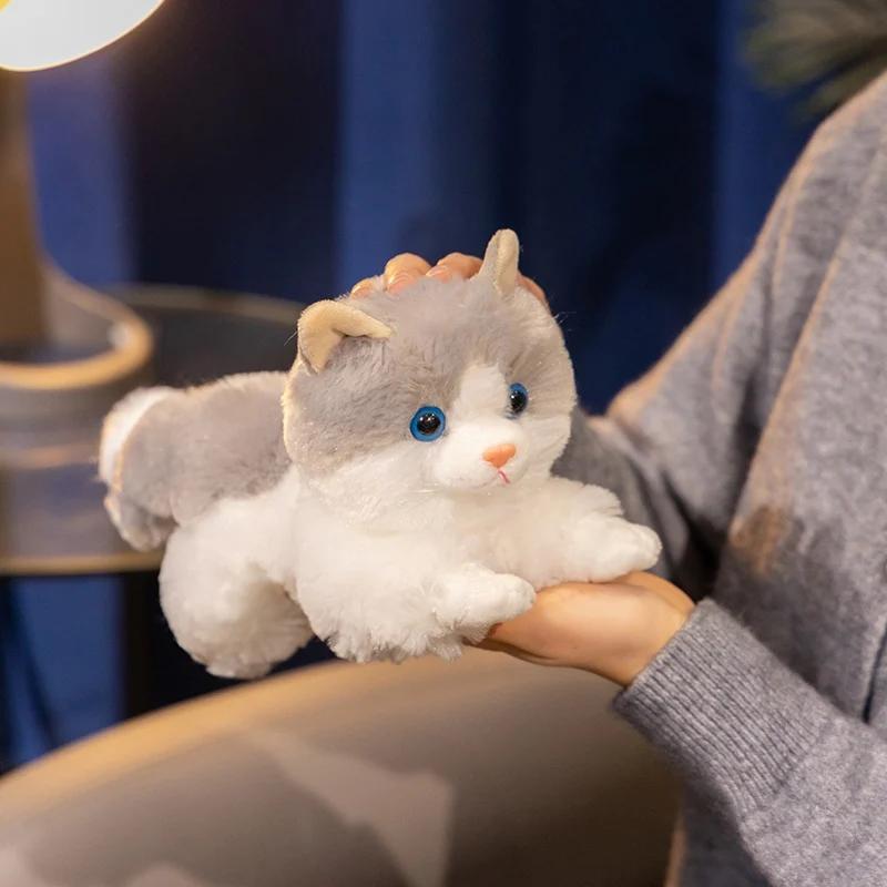 5 Styles Cuddly Lifelike Kitten Plush Toys Cotton Stuffed Lying Prone Cat Doll Well-behaved Desktop Pets Room Decor Funny Gift