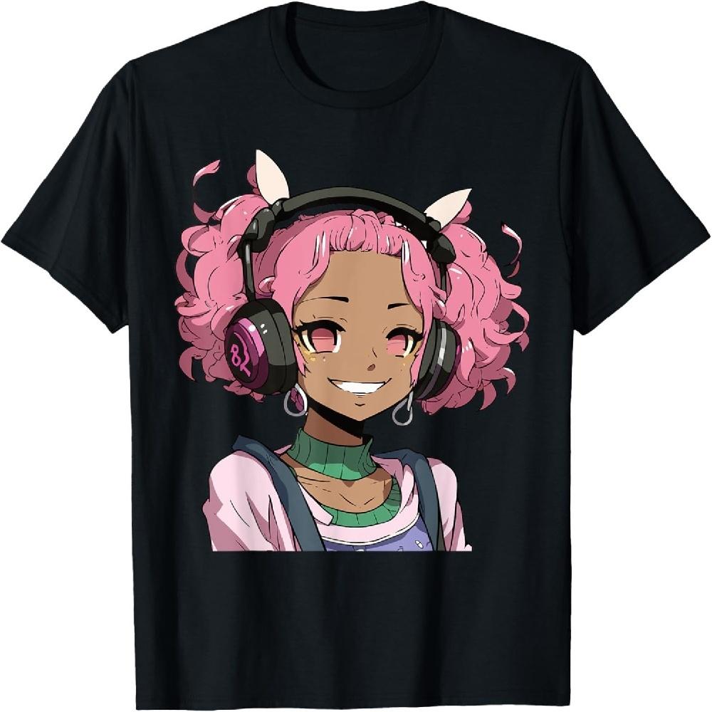 Anime and Music Black Girl Anime Merch Afro African American T-Shirt2 XXXXXL чёрный