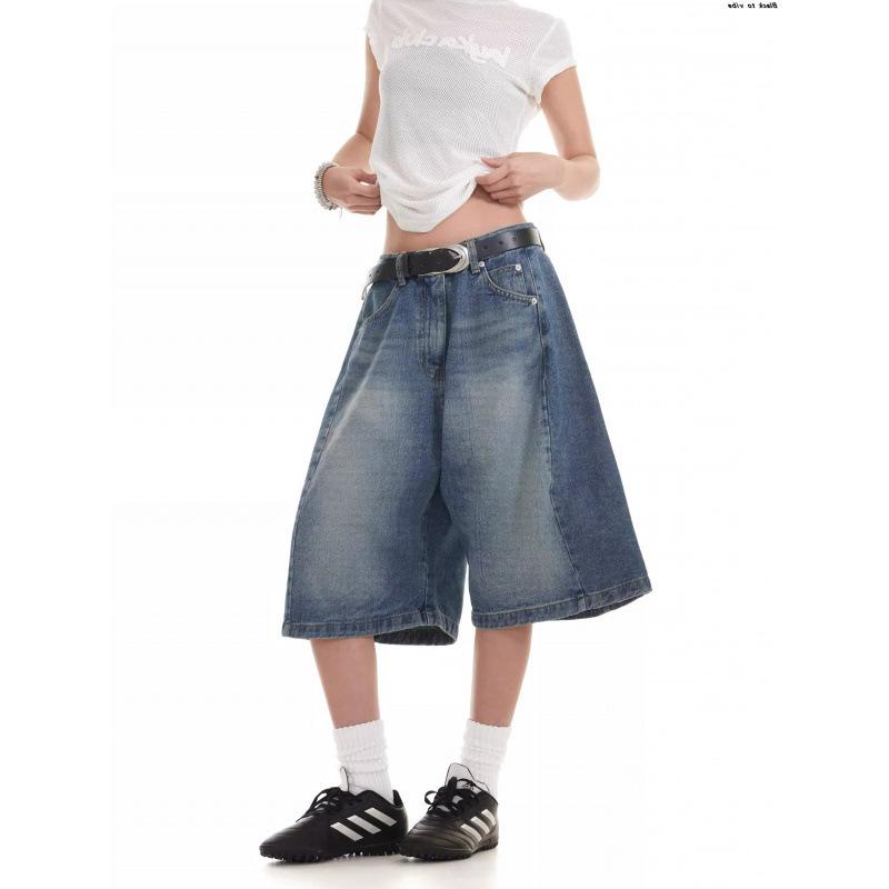 

Унисекс джинсовые шорты с градиентом в американском ретро-стиле 2025: Универсальные летние капри с высокой улицы. XXXL синий