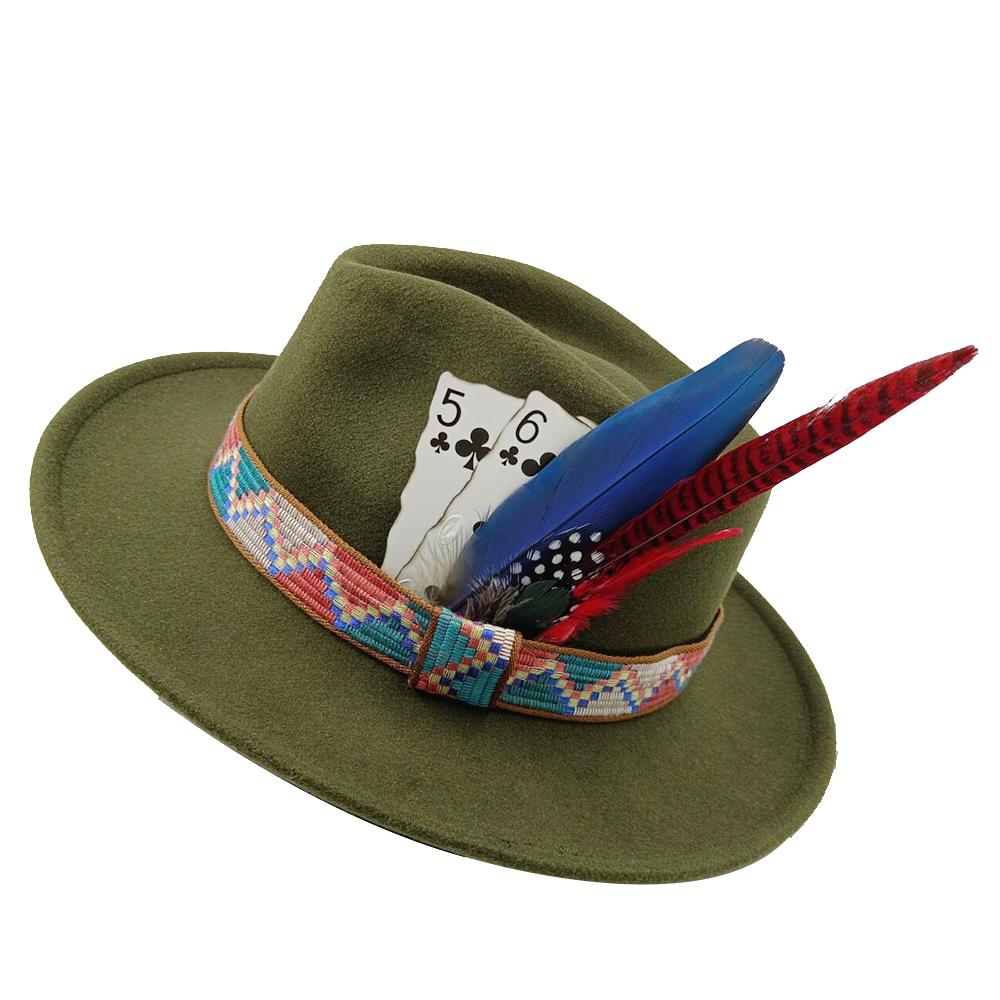 Men's Feathered Jazz Wool Panama Hat, European and American Style Wide-brimmed Party Hat, Fashion Accessory