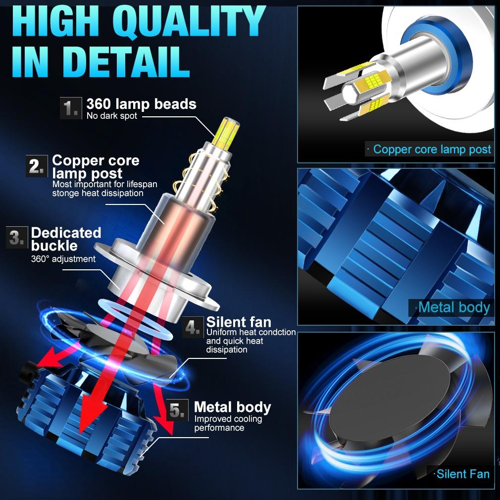 2 ks 6stranných 30000LM 3D H7 CSP LED žárovek do světlometů Canbus 360° H1 H11 HB3 HB4 9012 Hir2 Led H8 9006 9005 Auto Turbo světlomet 80W Auto žárovka 12V 6000K