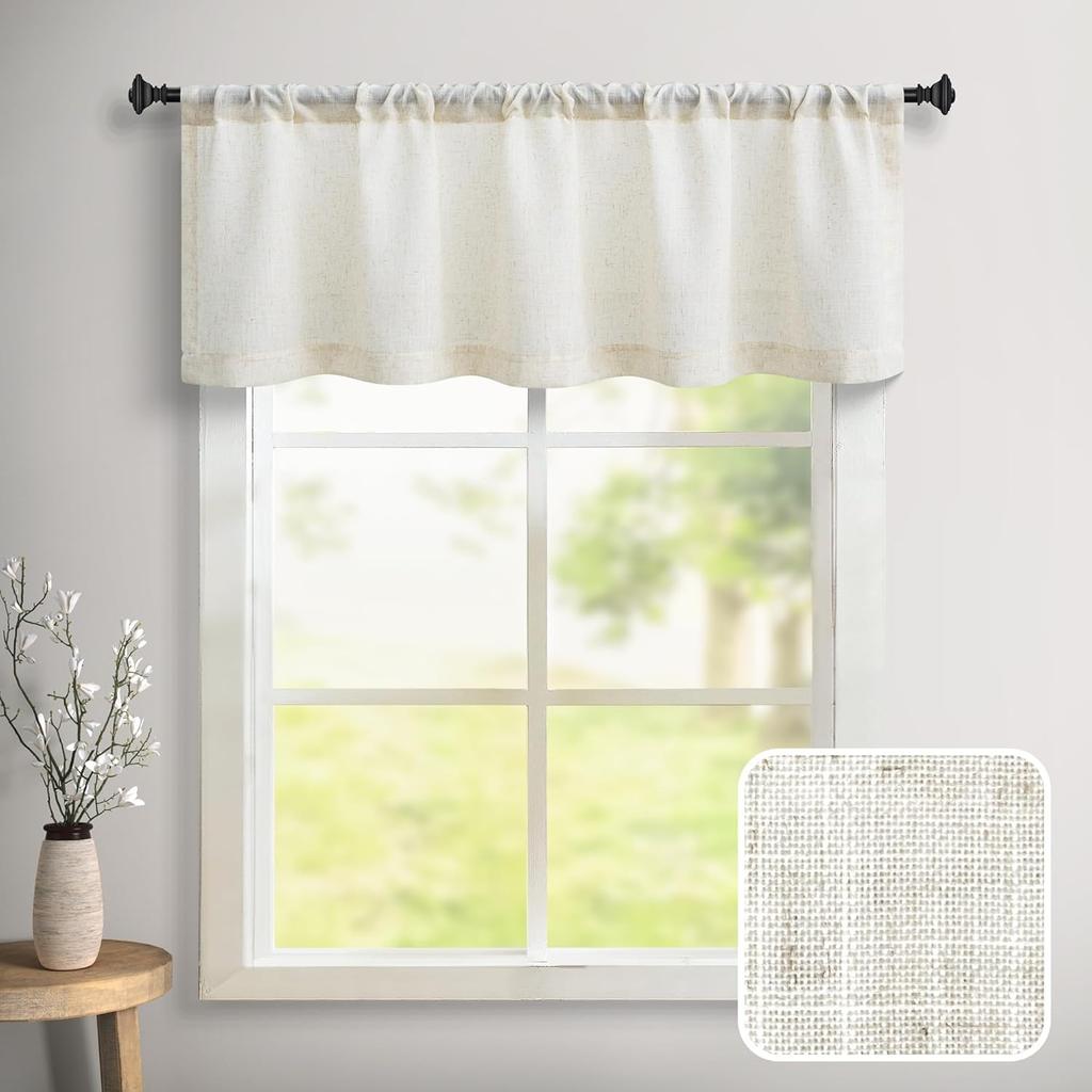 DANCURTON Sage Green Valance for Windows Kitchen Living Room Valance Rod Pocket Boho Farmhouse Country Rustic Bathroom Small Window Treatment Semi