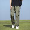 Mens Loose Straight Fit Cargo Pants Lightweight Workwear Trousers With Drawstring Waist Multiple Pockets