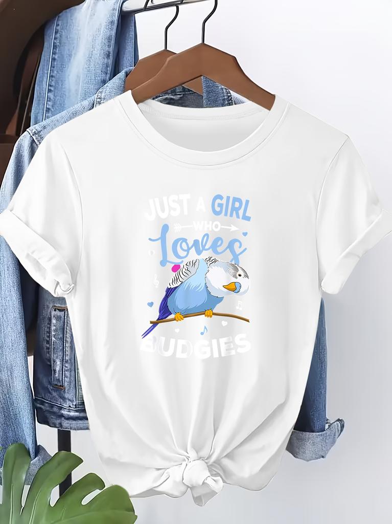Womens Tshirt Just A Girl Who Loves Budgets Printed Round Neck Warm Healing Casual Trend Daily Easy Versatile Womens Top