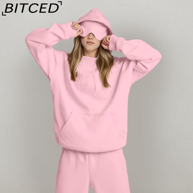 BITCED Women s Solid-Colour Hooded Single-Piece Autumn/Winter Top XXXXL розовый