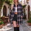 Women's Casual Long Sleeve Plaid Tunic Shirt, Loose Fit Mid-Length Top for Spring and Fall
