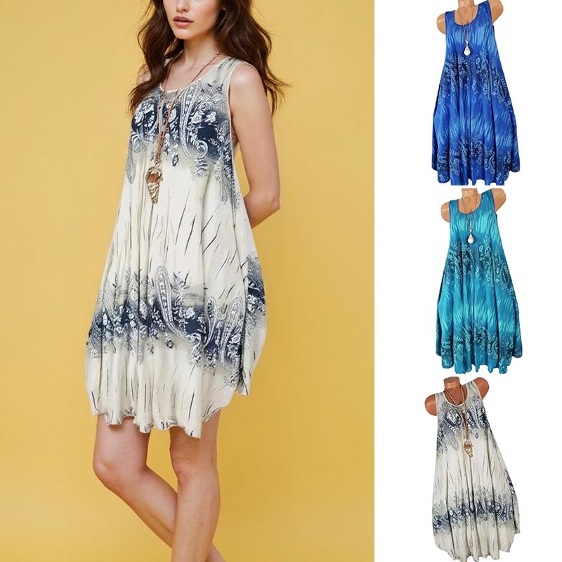 

1Pc Sleeveless Summer Womens Holiday Dress Beach Boho Style Long Polyethylene Fiber Casual Plus Sizes Baggy L