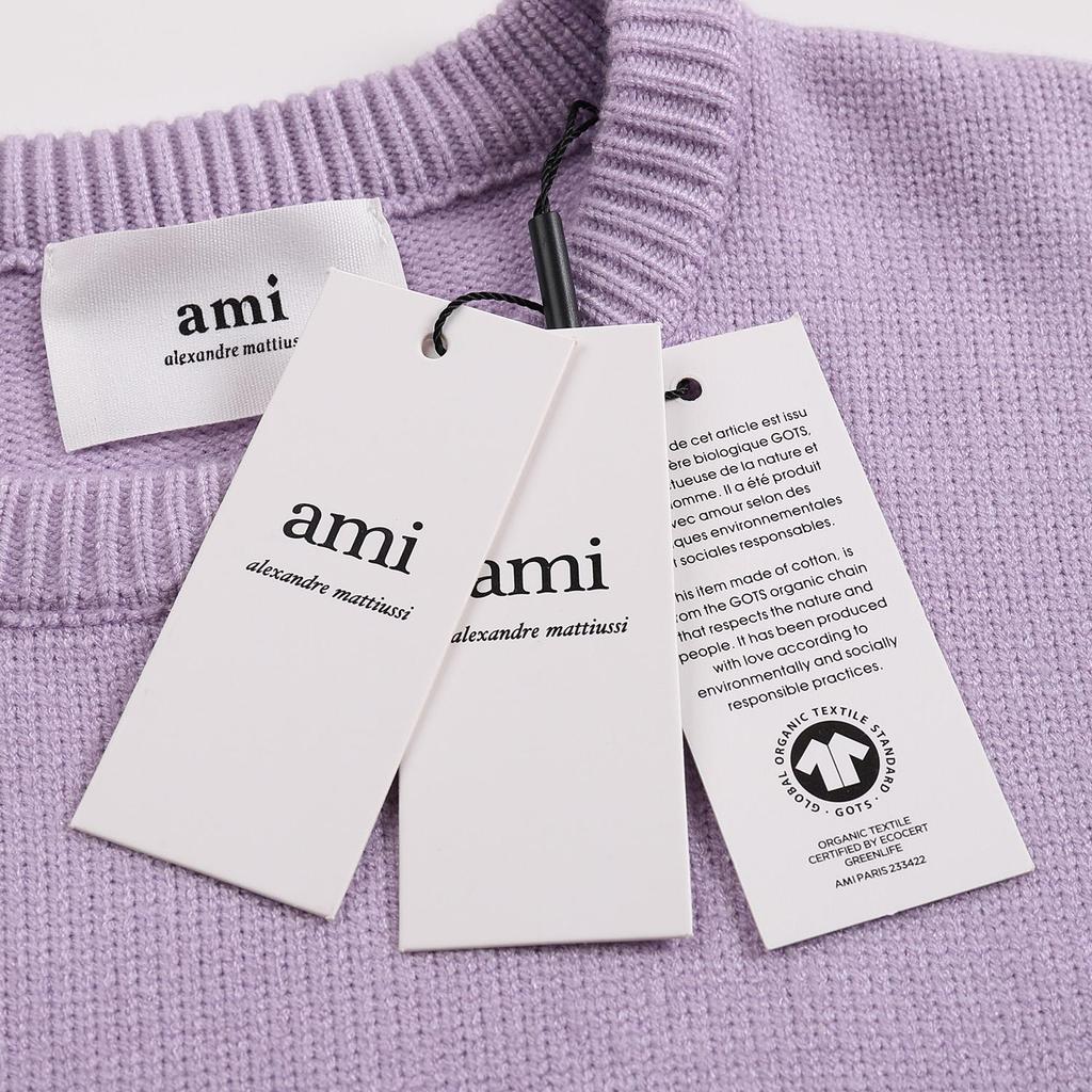AMI 2025 Klassisk Par Rundhals Samma Färg Platt Broderad Kärlek Ulltröja