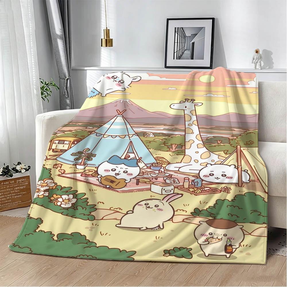 Cute Kawaii C-ChiikawaS Cartoon Movie Flannel Blanket Soft Throw Blanket Art For Home Decor Bedroom Bed Sofa Picnic Fans Gifts