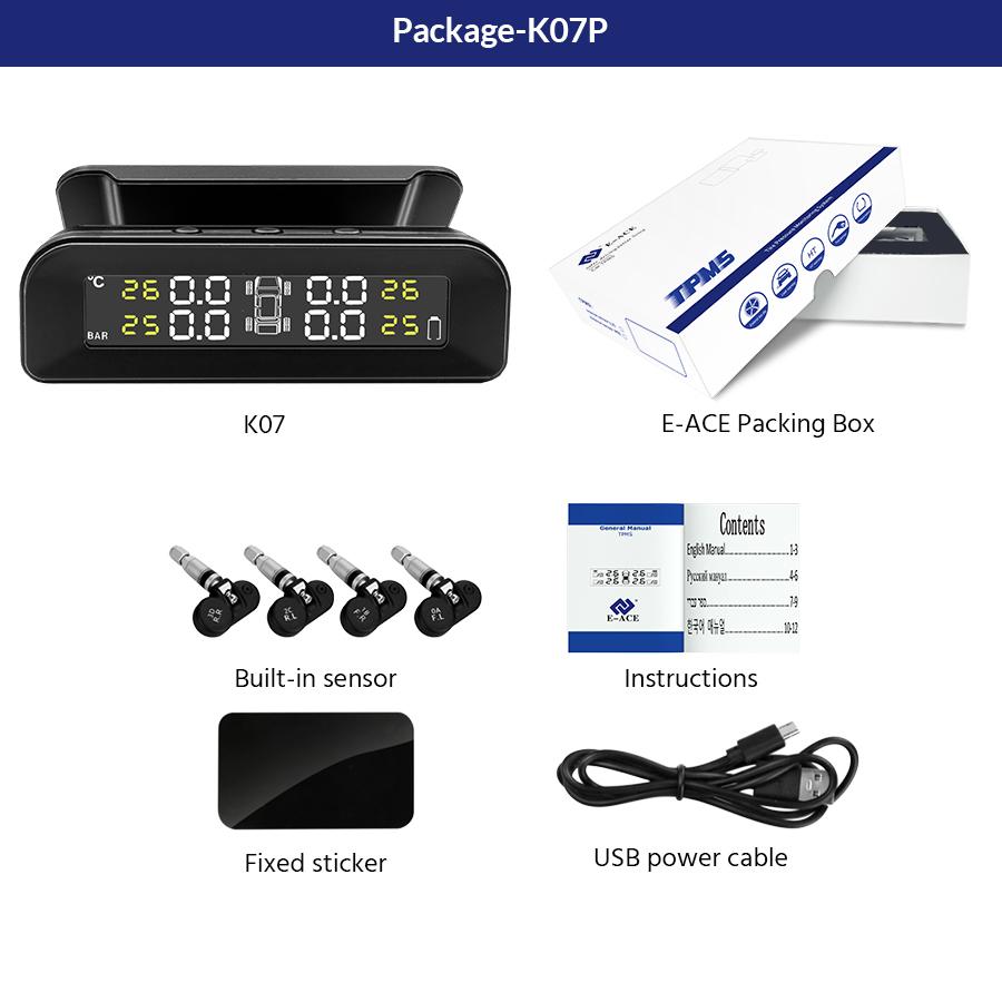 E-ACE TPMS Auto Bandenspanning Alarm Monitor Systeem Display Intelligente Temperatuurwaarschuwing met 4 Sensoren Opladen op Zonne-energie