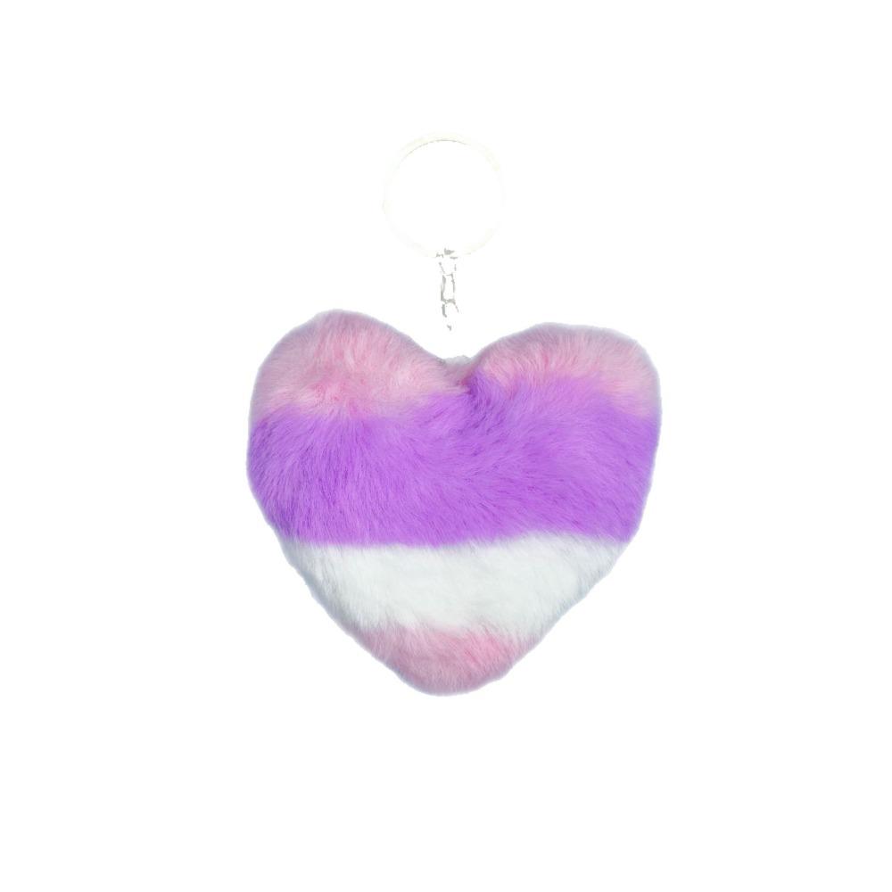 Cute Personalization Color Heart Shaped Fluff Pompomy Keychain Pendant Car Backpack Accessories Key Ring Boys and Girls Gift
