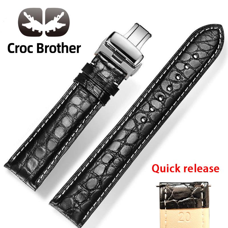 Free Shipping Real  Cow Leather   Quick Release   Watch  20mm  22mm  Crocodile  Strap  Croc Leather   Genuine Strap