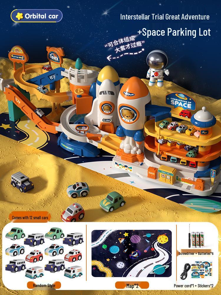 Rocket Space Adventure Track Car Toy for Kids – Educational Building & Parking Set