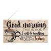 2d Flat 20*10cm, Coffee Shop Decoration, Good Morning, Family Coffee, Wooden Rectangular Creative Decorative Board, for Home, Kitchen, Cafe, Garden