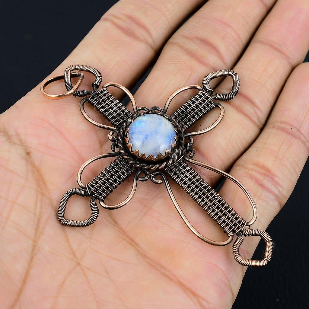 Moonstone 999 Copper Wire Wrapped Pendant, Handmade Gemstone Pendant, Gift For Mom Antique Jewelry