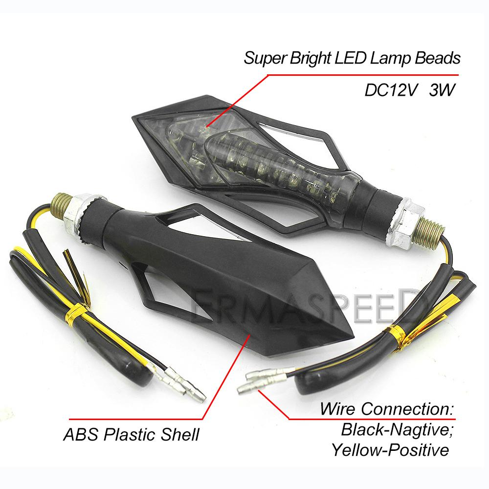 2PCS Arrow LED Motorcycle Turn Signals Blinker Flashing Steering Lights Warning Front Rear Indicators For Motorbike