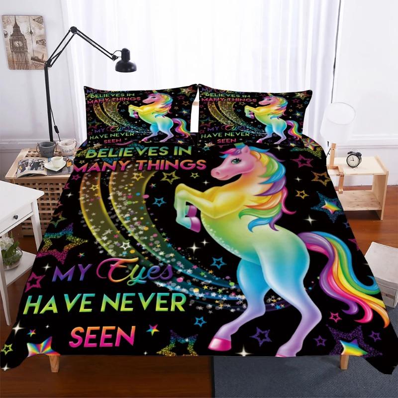 Digital Print Pink Unicorns Bedding Set Princess Duvet Cover Set Pillow Cover Flower Unicorn Cartoon Bed Sets Ropa De Cama Tf85