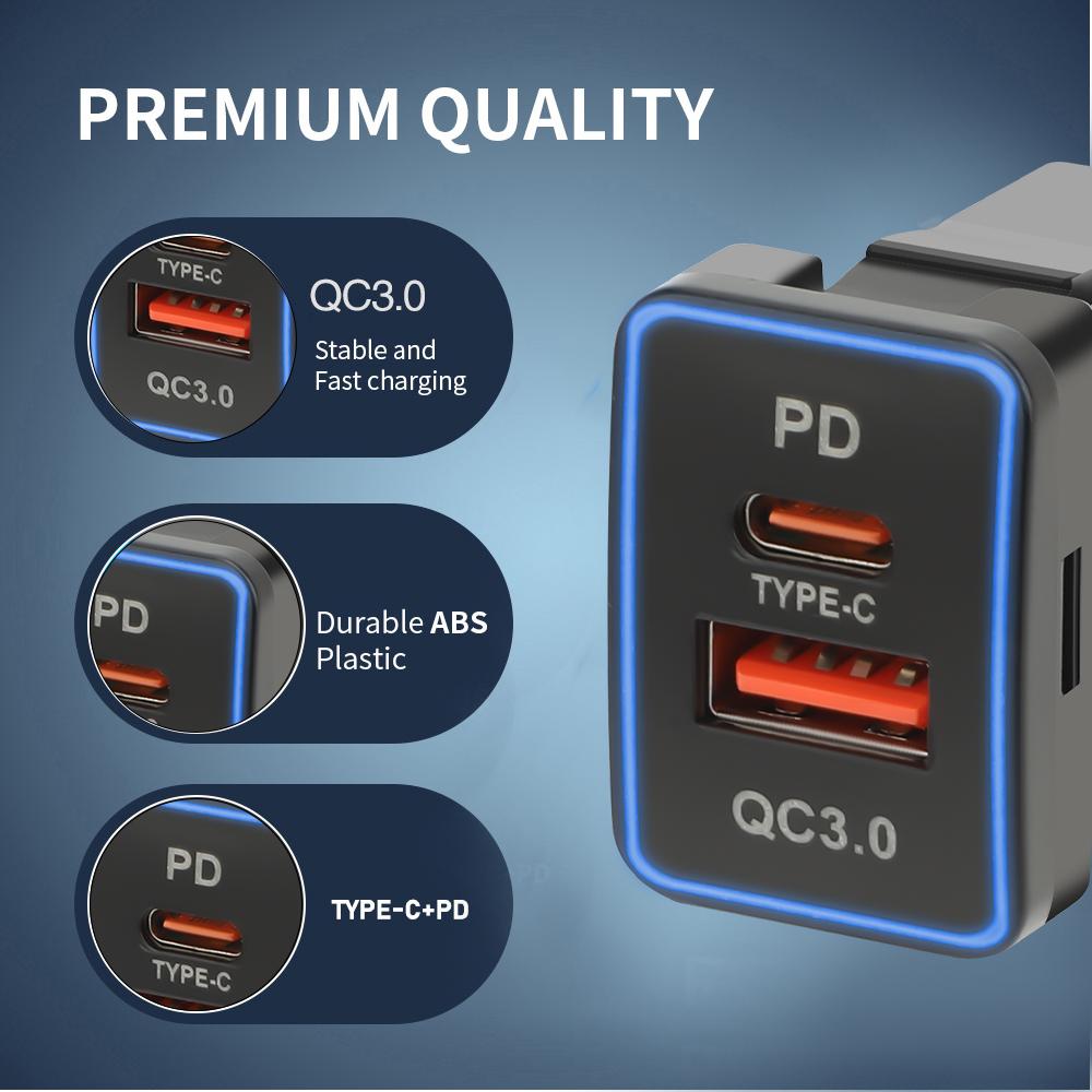 New PD QC Car USB Port Fast Charger Power Outlet Adapter 23x32mm Quick Charge 12V/24V Waterproof for 12V/24V Toyota Vehicles