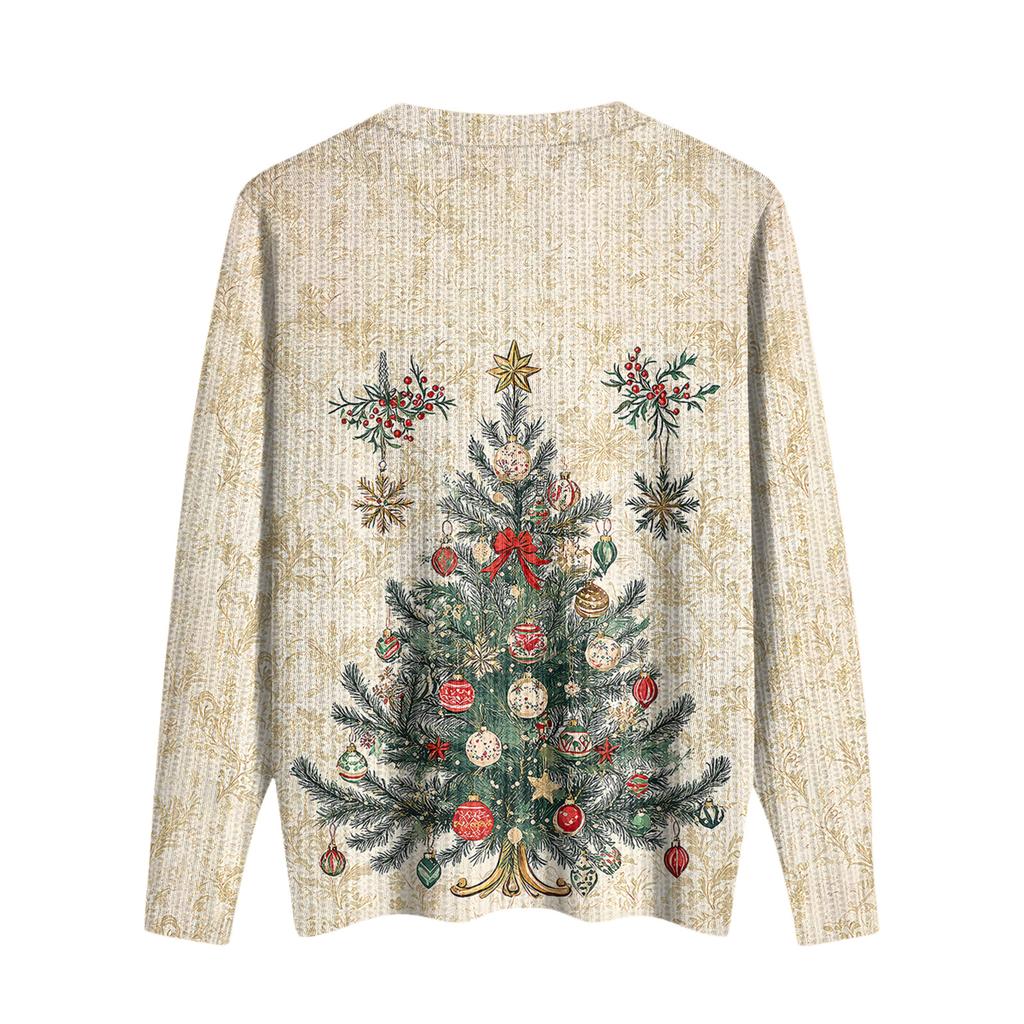 Women's Cute Sweatshirt Knitted Fashion Casual V-neck Long-sleeved Cozy Print Top