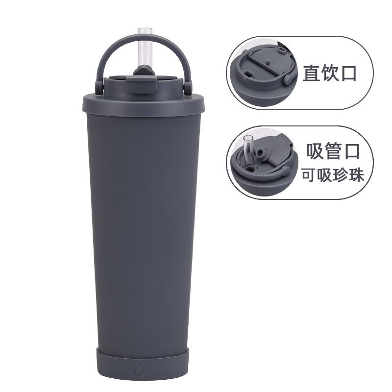 

830Ml Large-Capacity Thermos Cup Convenient Handle Cup Double Drinking Cup Large Hole Straw Water Cup 830ml темно-серого