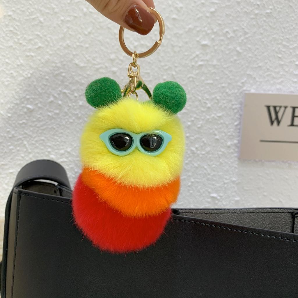 Rex Rabbit Hair Cute Vacation Caterpillar Pendant Bag Pendant Cartoon Plush Car Keychain