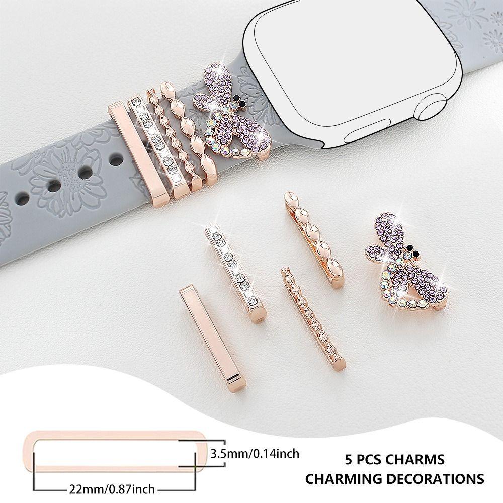 Metal Watch Band Ornament Dragonfly Heart-shaped Wristbelt Charms Fashion Strap Decorative Tool for Apple Watch Band
