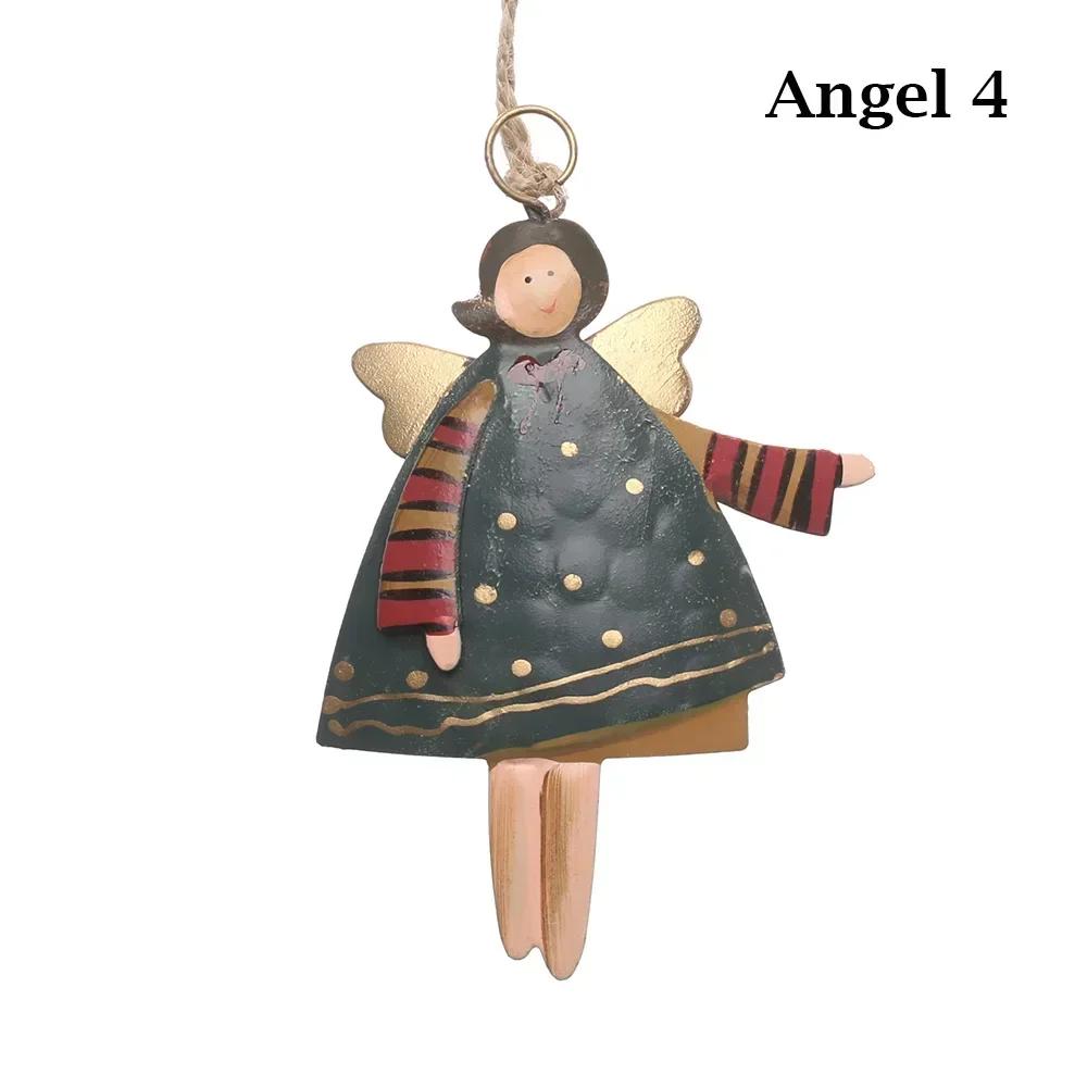 Retro Metal Festival Supply Xmas Tree Embellishment Cartoon Angel Christmas Decorations Santa Claus Hanging Pendants