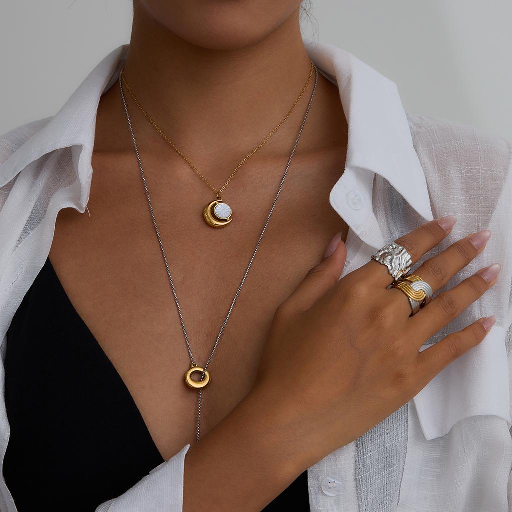 Yori Trendy Stainless Steel Moon Shell Simple Pendant Necklace 18K Gold Color Plated Versatile Daily Jewelry Gift Waterproof