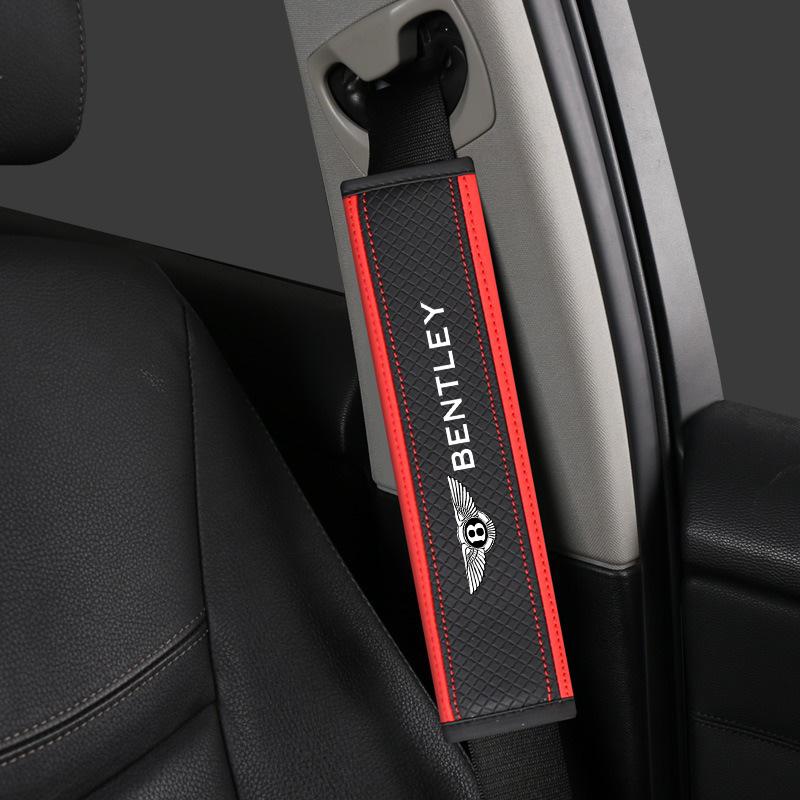 2Pcs PU Leather Car Safety Belt Cover Seatbelt Shoulder Pad Accessories For Bentley Flying Spur Continental GT Bentayga Mulsanne