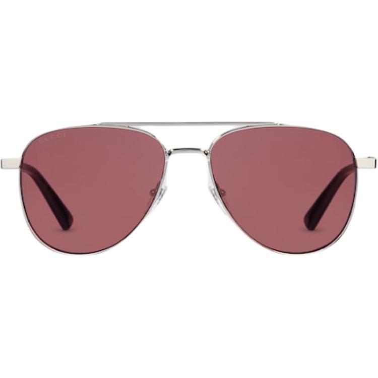 GUCCI Pattern Design Metallic Aviator Sunglasses Unisex Couple Silver