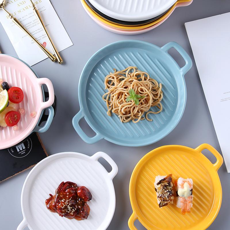 Ins Nordic Plate Personality Home Hotel Restaurant Dish Plate Ceramic Binaural Baking Plate Pizza Plate Fruit Plate Tray