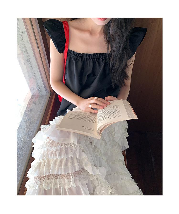 NEWOPEN Summer Pleated Lace High-Waisted Layered Cake Midi Skirt